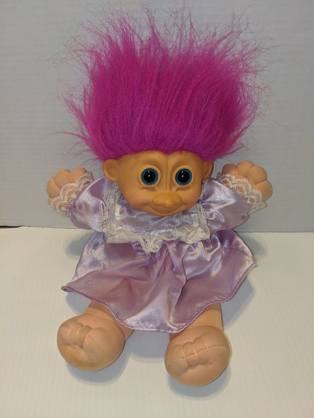 Vintage 12" Russ Berrie Troll Kid Doll Purple Dress Purple Hair